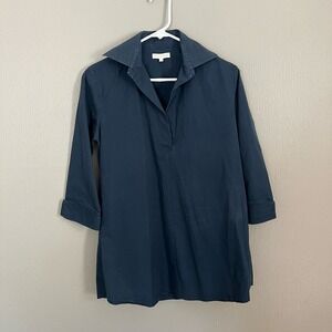 ANN MASHBURN Navy Blue Popover Tunic Top Size Small casual comfort workwear